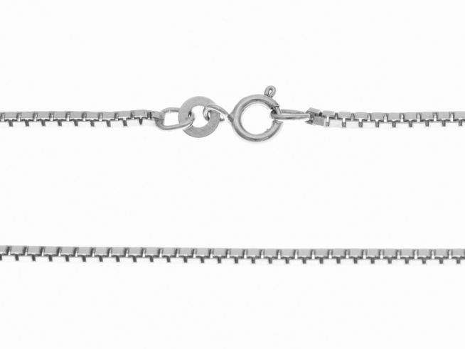 Silberkette rhodiniert Venezia kette 1,6 x 1,6 mm 38 cm vom Hersteller Juwelier Harnisch, elegantes Design mit einfachem Karabinerverschluss für sicheren Halt.