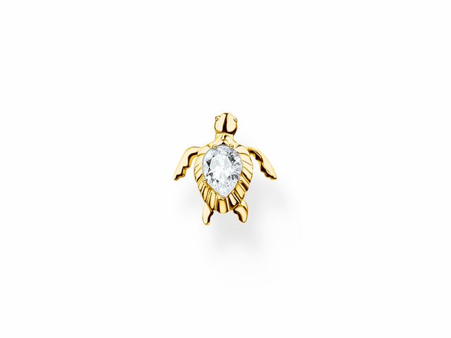 Ohrstecker von Thomas Sabo in Form einer Schildkröte aus vergoldetem Sterling Silber mit Zirkonia, Modell H2235-414-14, eleganter Ohrschmuck für jeden Anlass.