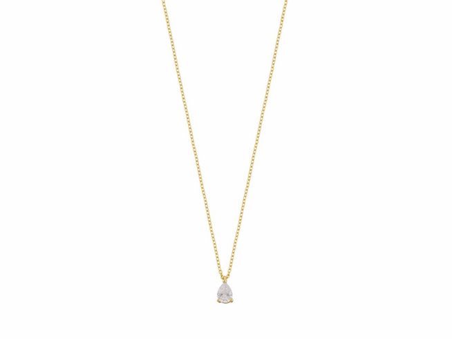 Xenox Sterling Silber Kette XS6072G in Gelbgold vergoldet mit FANCY CUT Karreekette, Länge 40-45 cm, elegantes Design mit tropfenförmigem Anhänger. Ideal für besondere Anlässe.
