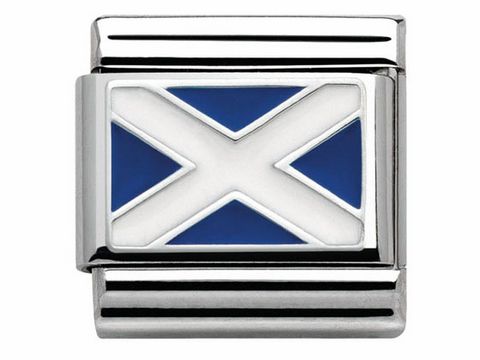Schottische Flagge in den Farben Blau und Weiß, auf einem silberfarbenen Band eingesetzt, von Nomination, Modell Classic - 330207 01, für stylische Armbänder.