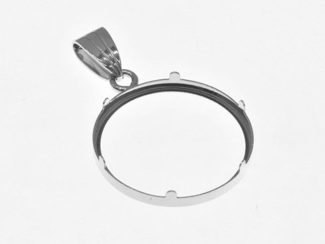 Schlichter Münzfassung Anhänger aus 925 Sterling Silber, rhodiniert, geeignet für Münzen bis 2,5 cm Durchmesser, Hersteller Juwelier Harnisch. Ideal für individuelle Gestaltung.