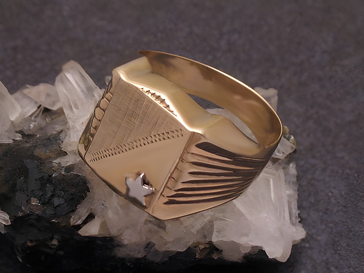 Goldring mit Stern aus Gold 333 in bicolor, Größe 62, Hersteller Juwelier Harnisch, stilvolle und markante Gestaltung, ideal für besondere Anlässe.