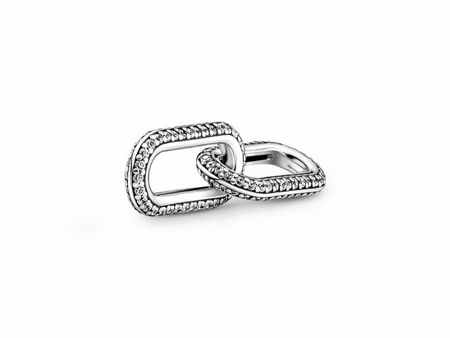 Sterling Silber Ohrringe mit zwei stylischen Doppel Links, verziert mit klaren Zirkonia für funkelnden Glanz, Hersteller Pandora, Modell Styling Pavé.