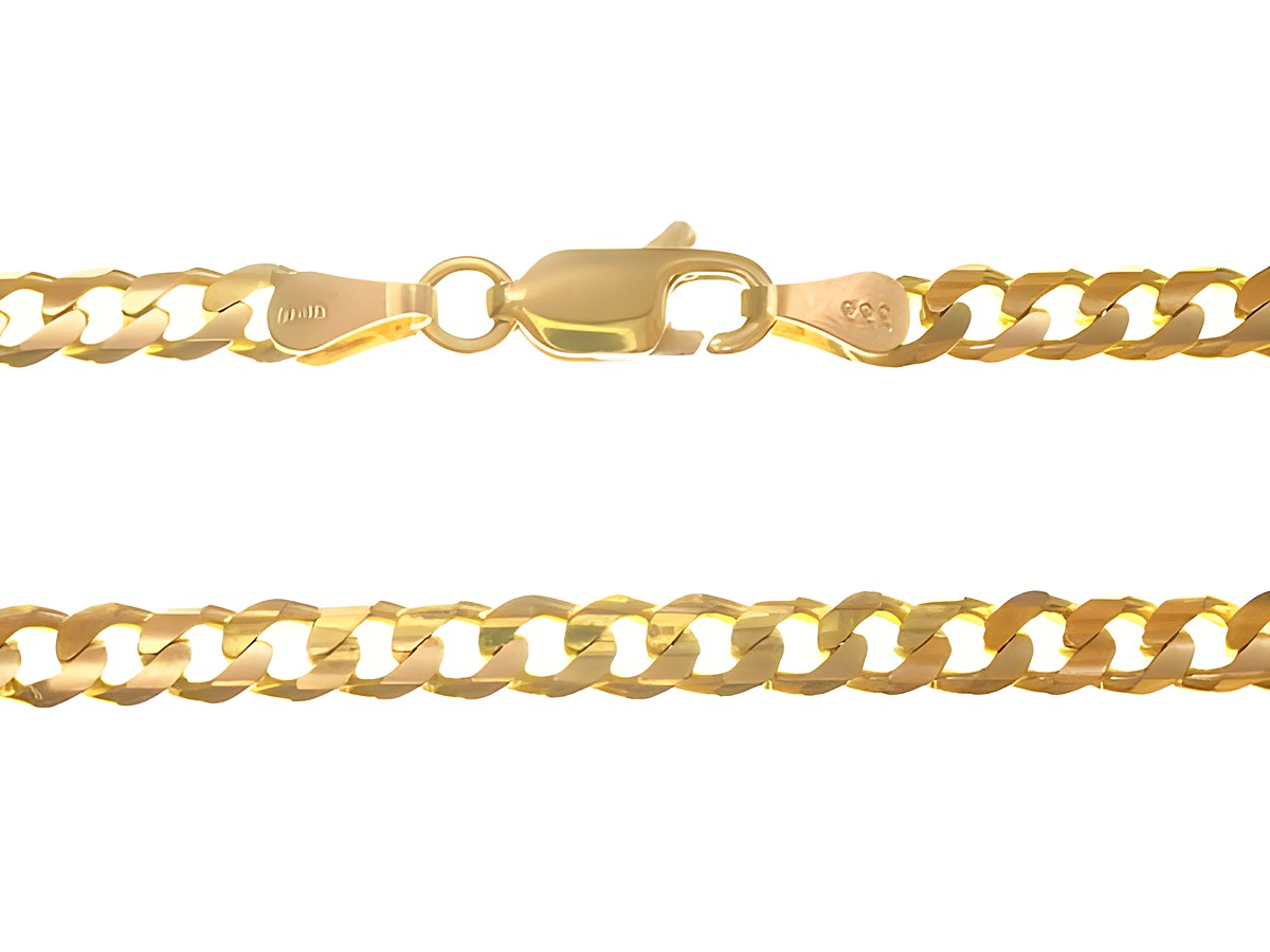 Panzerkette nach innen gewölbt aus Gold 333, 45 cm lang und 4,7 mm dick, hergestellt von Juwelier Harnisch, glänzende Oberfläche und stabiler Verschluss.