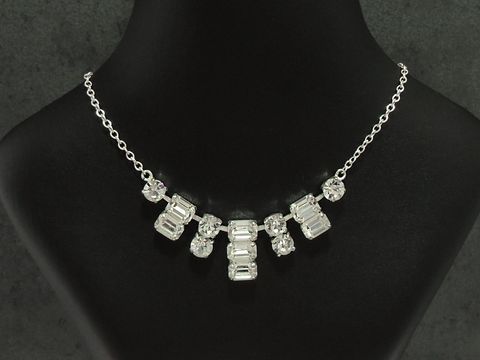 69446-0 Strass Collier Kette wunderschön in Silber mit weißen Strasssteinen, 38-45 cm einstellbar, hergestellt von Juwelier Harnisch aus Sterling Silber, elegantes Design für besondere Anlässe.