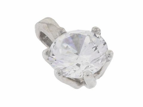 Silber Anhänger rund rhodiniert mit klarem Zirkonia in Krappenfassung, Hersteller Juwelier Harnisch. Elegantes Schmuckstück für jeden Anlass.