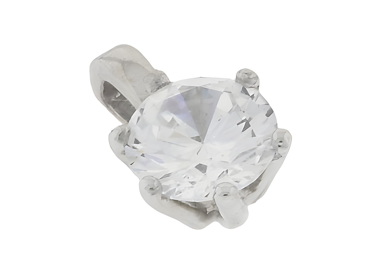 Silber Anhänger rund rhodiniert mit klarem Zirkonia in Krappenfassung, Hersteller Juwelier Harnisch. Elegantes Schmuckstück für jeden Anlass.