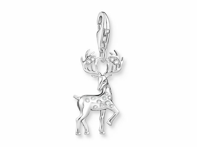 Charm-Anhänger aus Sterling Silber mit Zirkonia, gestaltet als Elch mit geprägtem Körper und funkelnden Details, ideal für tierische Accessoires von Thomas Sabo.
