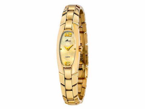 Lotus by Festina Uhr 15356/3 mit goldener PVD Beschichtung, cremefarbener Perlmutt-Zifferblatt, elegante Form, Zeitangabe mit Ziffern bei 12 und 6, zeitloses Design für Damen.
