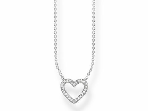 Kette von Thomas Sabo aus 925 Sterling Silber, längenverstellbar auf 42 cm, mit offenem Herzanhänger besetzt mit weißen Zirkonia, elegantes Schmuckstück für den besonderen Anlass.