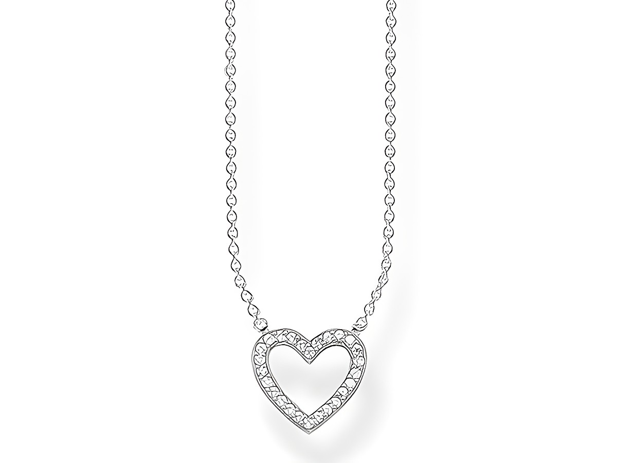 Kette von Thomas Sabo aus 925 Sterling Silber, längenverstellbar auf 42 cm, mit offenem Herzanhänger besetzt mit weißen Zirkonia, elegantes Schmuckstück für den besonderen Anlass.