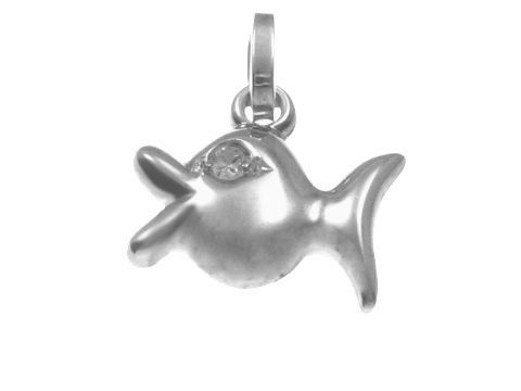 45012-0 Kleiner Fisch Anhänger aus Weißgold mit Diamant, hergestellt von Juwelier Harnisch, verleiht einen edlen Akzent und eignet sich perfekt als Schmuckstück für besondere Anlässe.