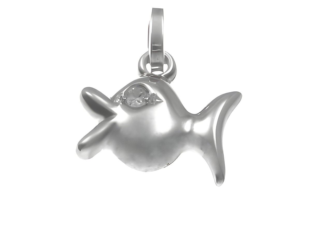 Kleiner Fisch Anhänger aus Weißgold mit Diamant, hergestellt von Juwelier Harnisch, verleiht einen edlen Akzent und eignet sich perfekt als Schmuckstück für besondere Anlässe.