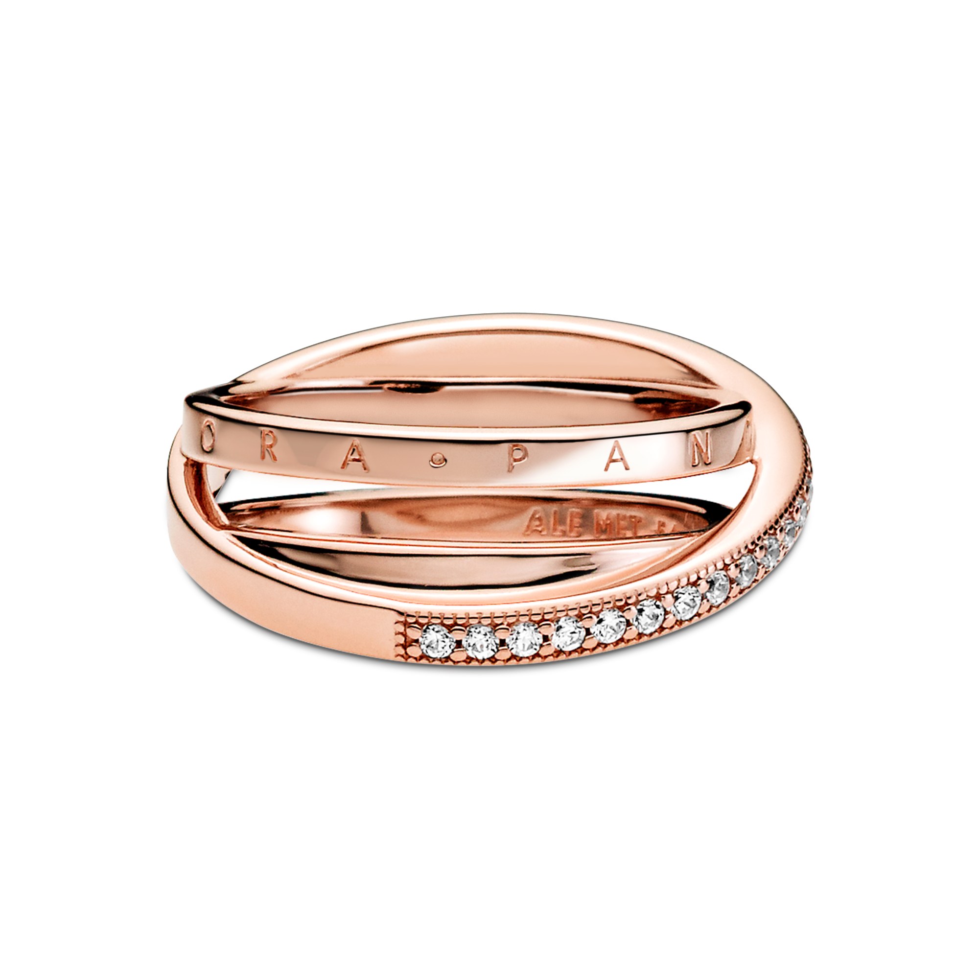 Pandora Ring - Crossover Pavé Triple Band - Silber - Roségold – Ansicht 4