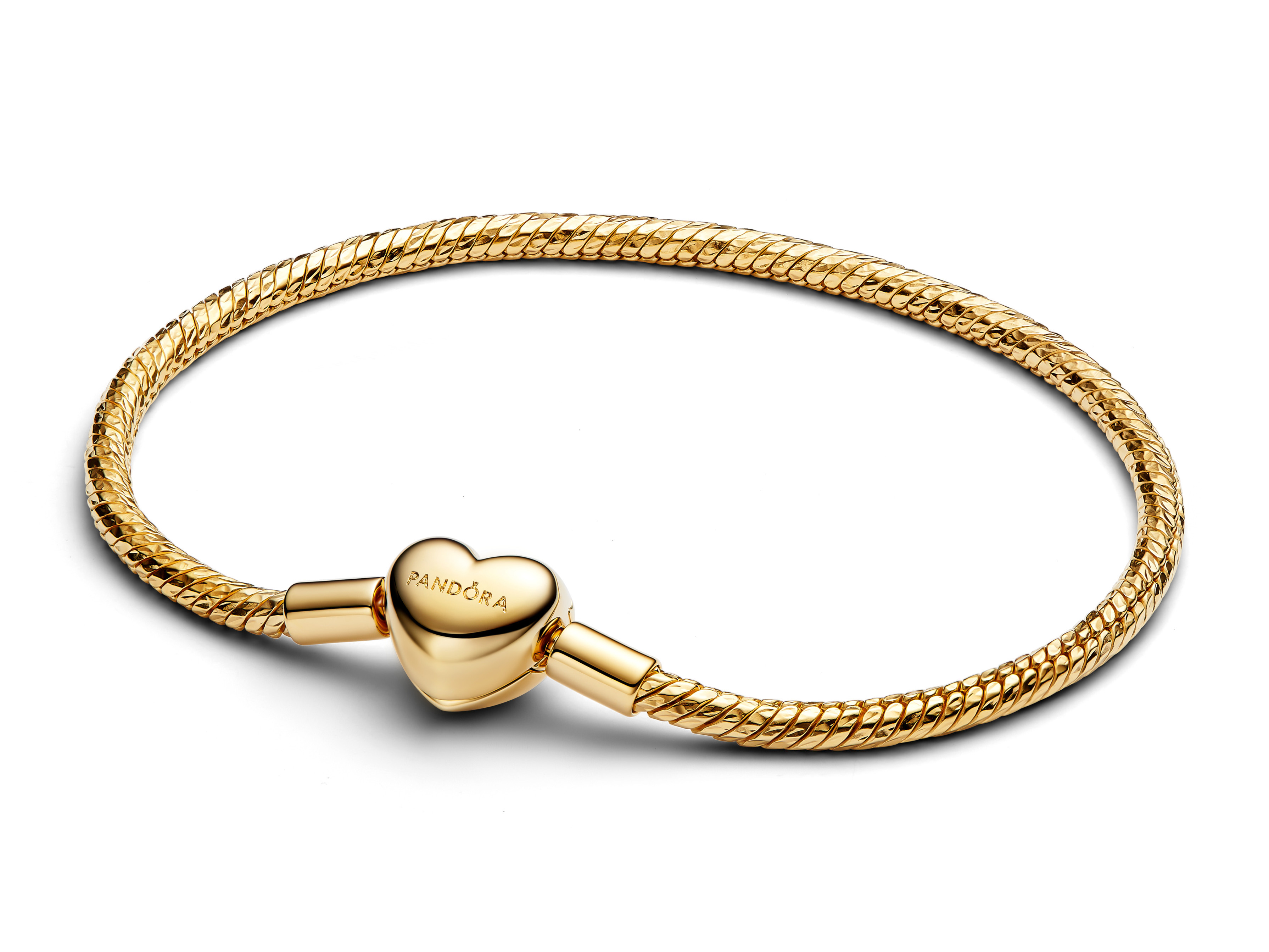 Pandora 564236C00-23 - Facettiertes Schlangen-Gliederarmband mit Herzverschluss - Gelbgold Vergoldung - 23 cm