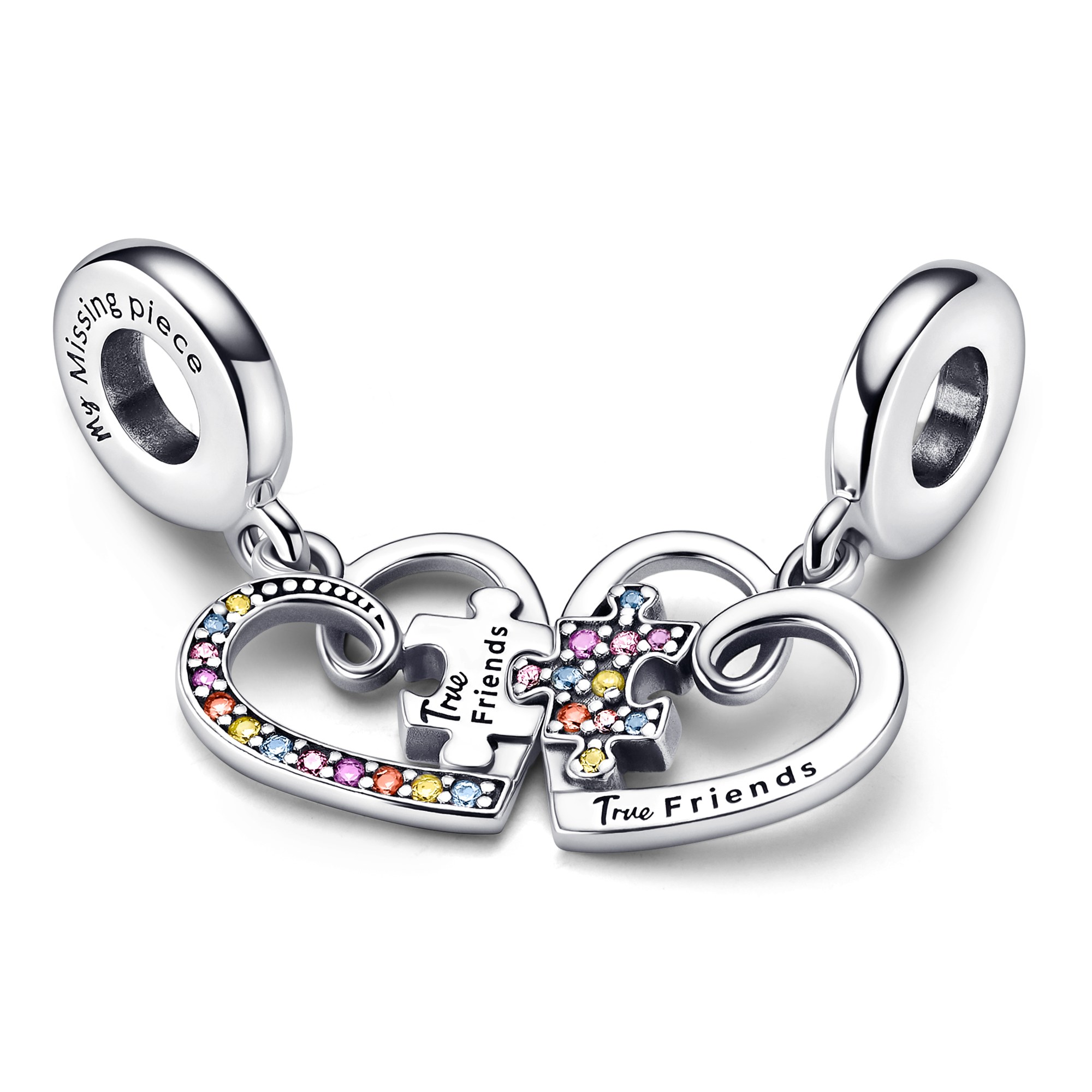 Pandora Puzzleteile Herzen - teilbarer Freundschafts- Charm-Anhänger - Sterling Silber – Ansicht 2