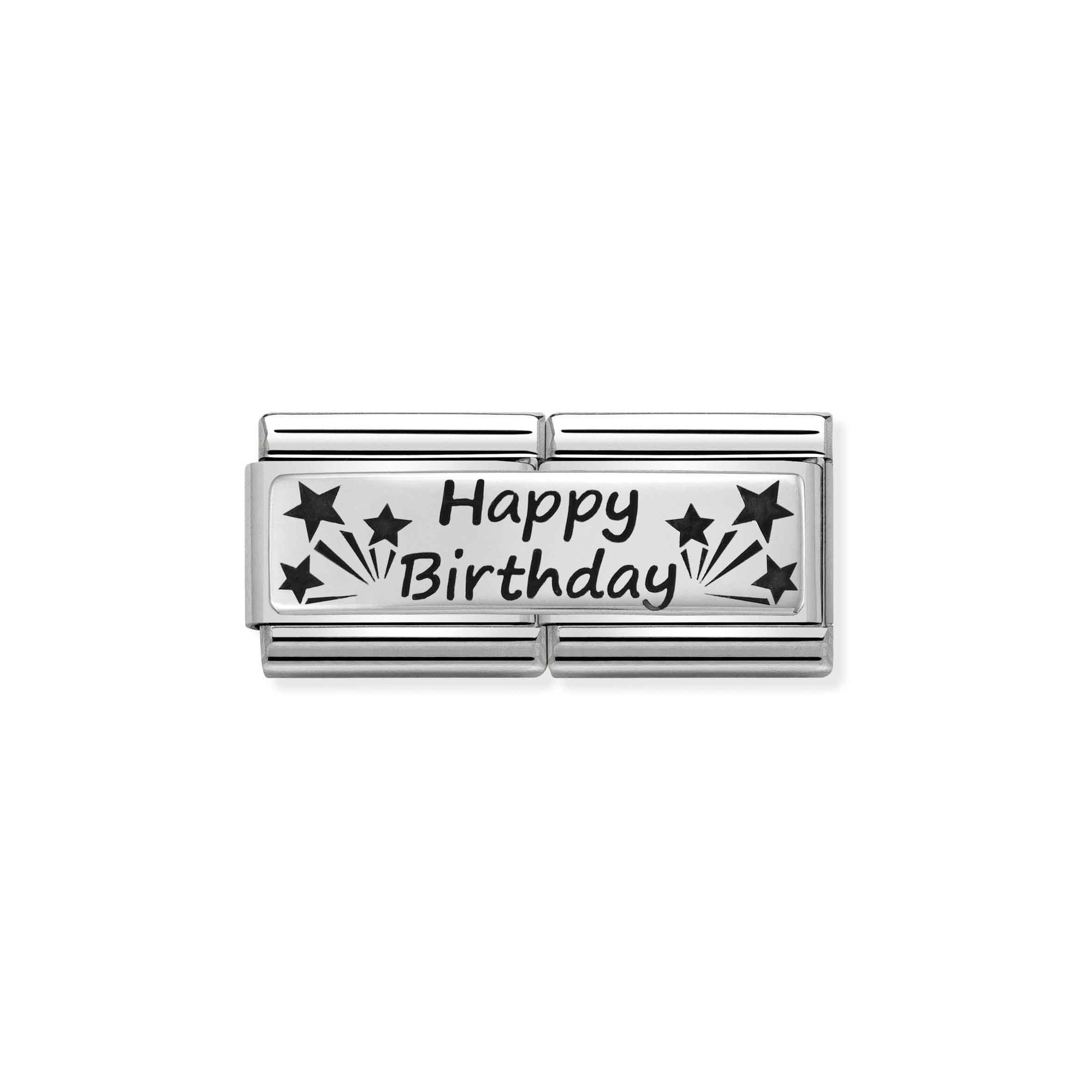 Nomination Composable Classic Double Charm Happy Birthday - Edelstahl, Sterling Silber, Emaille