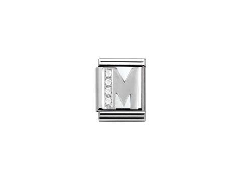 Nomination Big Buchstabe M aus hochwertigem Sterlingsilber mit Zirkonia-Verzierung, ideal für individuelle Schmuckkreationen im Onlineshop.