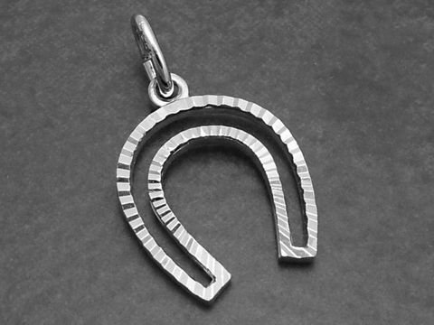 Silber Anhänger in Hufeisenform als Glücksbringer für Pferdefreunde, gefertigt von Juwelier Harnisch, elegantes Design, ideal für persönliche Glücksbindungen.