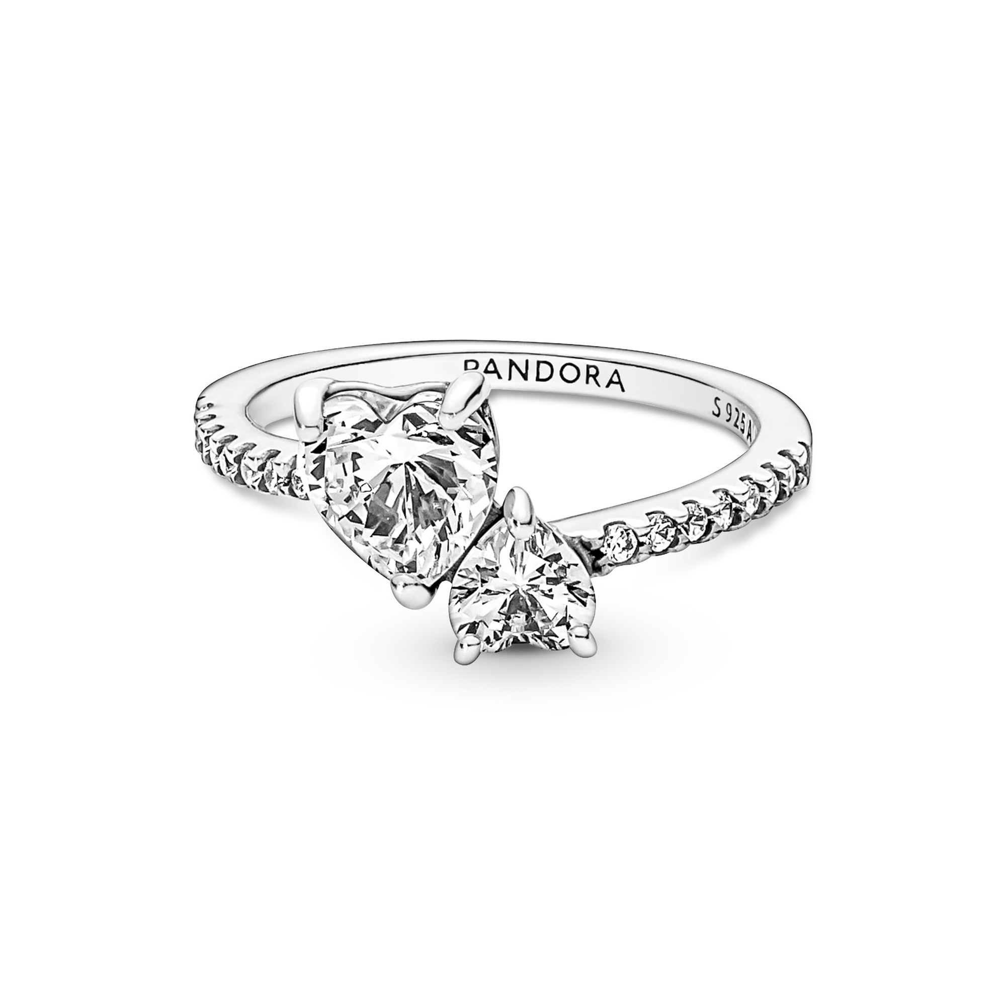 Pandora Doppel-Herz Funkelnder Ring - Sterling Silber Zirkonia Ansicht 2 – Ansicht 2