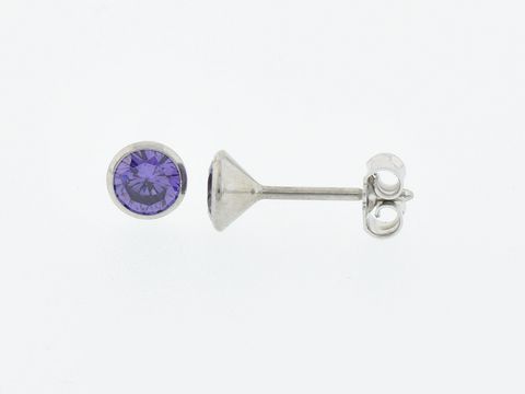 Silber Ohrringe in Kelch-Form, Durchmesser 5,2 mm, mit lila Zirkonia, Hersteller Juwelier Harnisch, elegante Stecker mit funkelndem Detail.