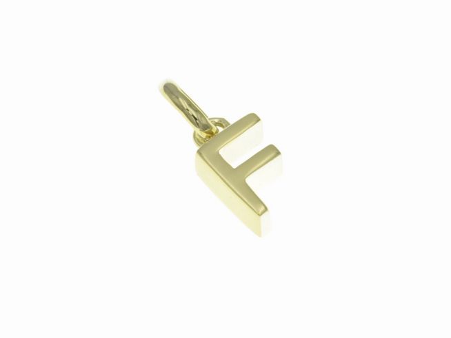 Anhänger aus poliertem Sterling Silber in Form des Buchstabens F, vergoldet in Gelbgold, Hersteller Juwelier Harnisch.