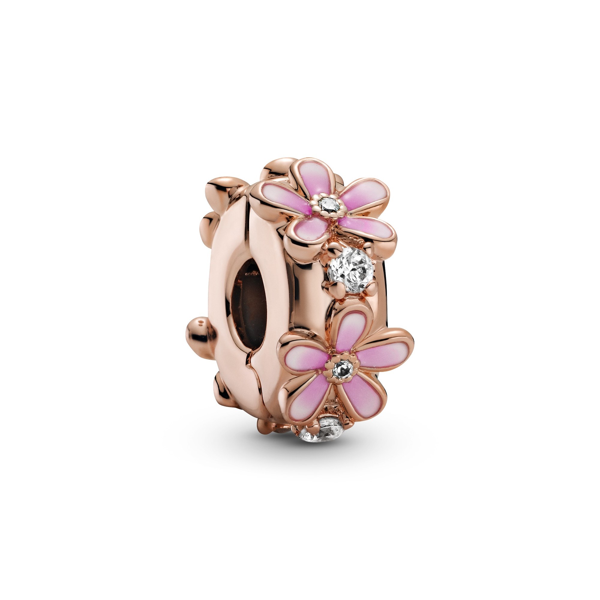 Pandora Rosé CLIP - Stopper Flower Rosé Clip - Zirkonia und schattiertem pinkem Emaille und Silikongriff