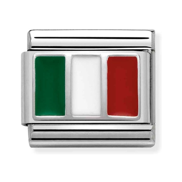 Nomination Composable Classic Charm Flagge Italien - Edelstahl, Sterling Silber, Emaille