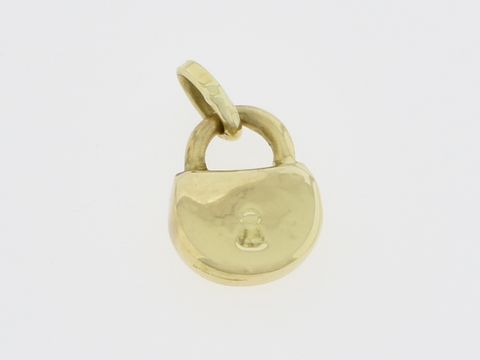 Gold Anhänger in Form eines Schlosses aus 585 Gold, symbolisiert Sicherheit, hergestellt von Juwelier Harnisch, mit Schlüssel. Ideal für individuelles Schmuckdesign.