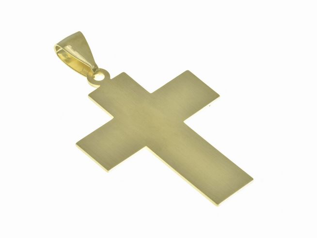 Anhänger aus mattiertem Sterling Silber mit vergoldetem Gelbgold-Finish in Form eines Kreuzes, gefertigt von Juwelier Harnisch, schlichtes Muster.