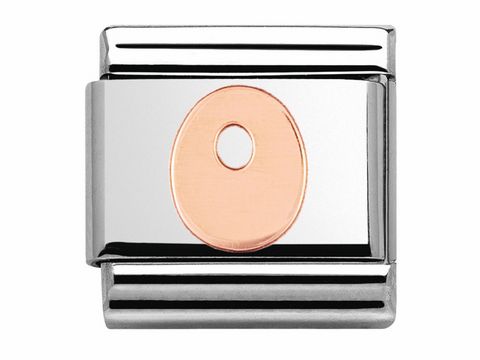 Classic Roségold Buchstabe O von Nomination in der Ausführung O mit einem roségoldenen ovalen Element auf einem silberfarbenen Hintergrund. Ideal für individuelle Schmuckstücke.