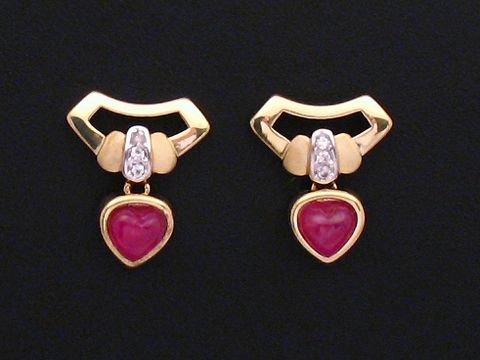 45985-0 Gold Ohrringe aus Gold 585 mit herzförmigem Rubin und Zirkonia, Hersteller Juwelier Harnisch, elegantes Design.