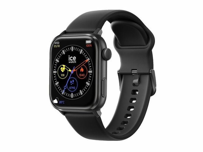 Schwarze Ice watch ICE Smart 2.0 Smartwatch mit digitalem Display, gesundheitsbezogenen Funktionen und sportlichem Design, ideal für den täglichen Gebrauch und Fitnessaktivitäten.