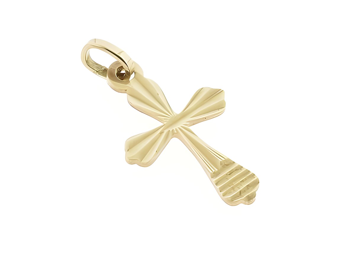 Gold Anhänger in Kreuzform aus 333 Gold mit geschliffenem Muster, Hersteller: Juwelier Harnisch, klassisches Design ideal für den Alltag oder besondere Anlässe.