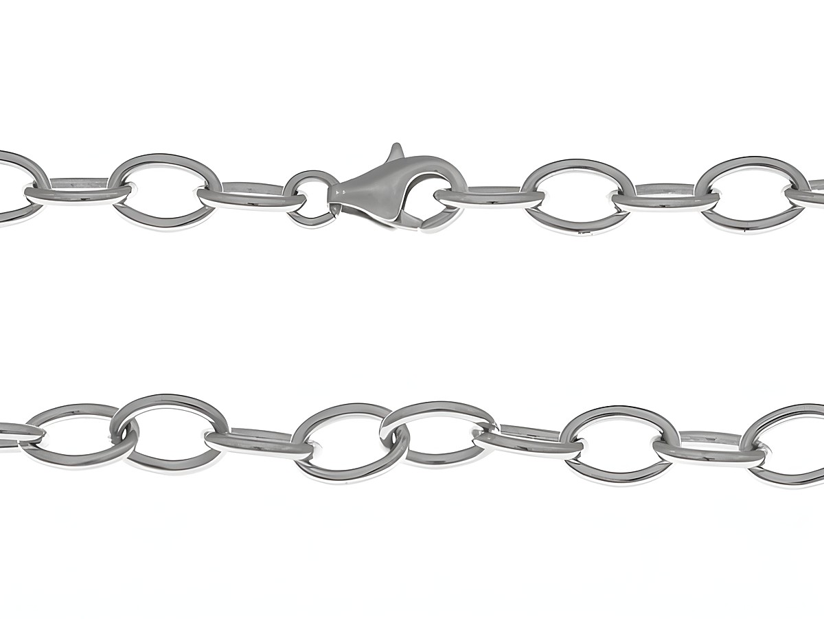 Silberkette aus Sterling Silber rhodiniert, Rundankerkette in der Größe 6,2 x 1,3 mm und einer Länge von 45 cm, Hersteller Juwelier Harnisch, Anker stark.