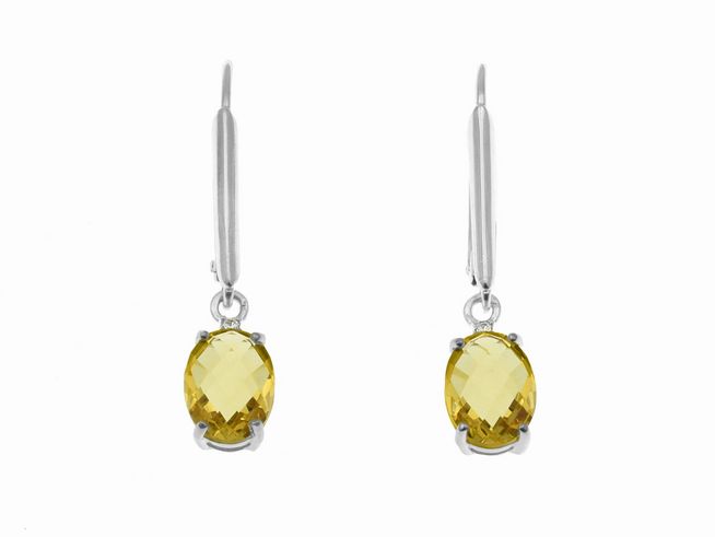 Ohrhänger Oval Tropfen aus rhodiniertem Sterling Silber mit gelben Steinen, ideal für elegante Anlässe, hergestellt von Juwelier Harnisch.