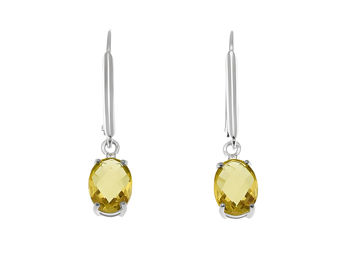 Ohrhänger Oval Tropfen aus rhodiniertem Sterling Silber mit gelben Steinen, ideal für elegante Anlässe, hergestellt von Juwelier Harnisch.