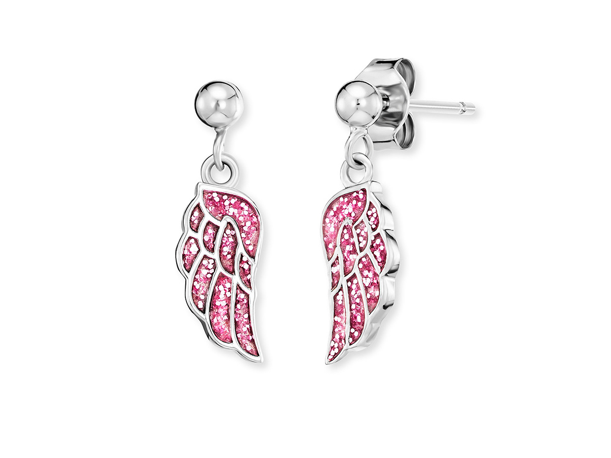 Herzengel HEES-GLITTERHEART-H Ohrhänger mit pinkem Glitzerherz, verziert mit Emaille und feinem Silber, ideal für einen strahlenden Look und als modisches Accessoire.