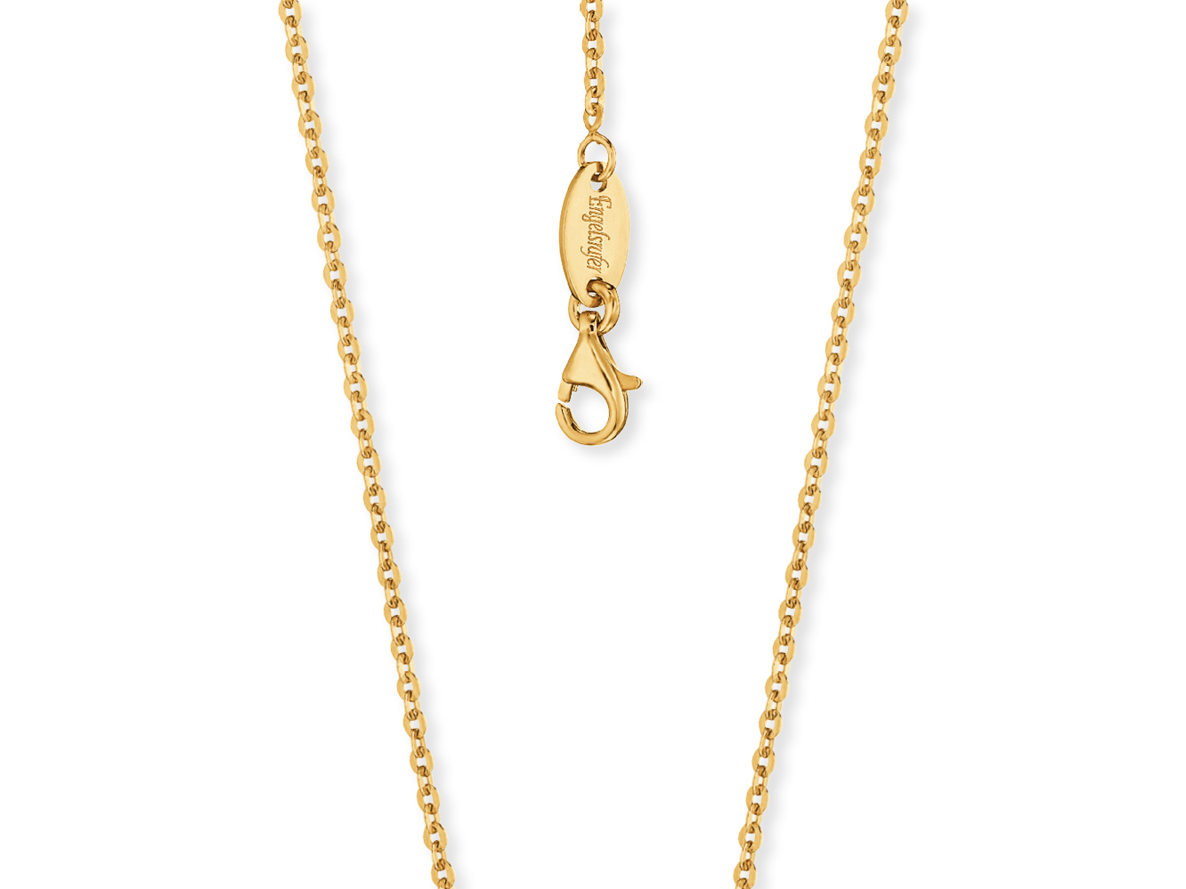 Eine elegante Kette aus vergoldetem Silber in Gelbgold-Optik, ausgestattet mit einem sicheren Karabinerverschluss, ideal für stilvolle Akzente. Die Kette hat eine Länge von 45 cm.