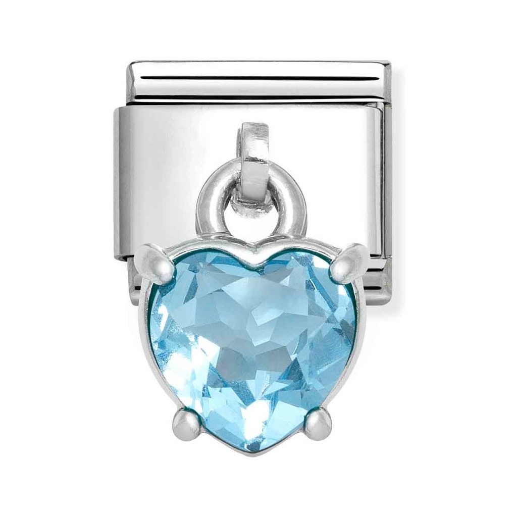Nomination Composable Classic Charm Herz Anhänger hellblau - Edelstahl, Sterling Silber, Zirkonia