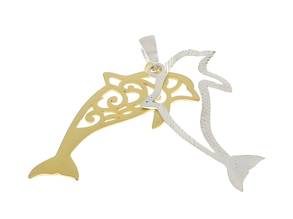 Delfin Anhänger aus Silber und teilvergoldet, mit filigranem Design und strahlendem Look, von Juwelier Harnisch, ideal für Tierliebhaber. – Ansicht 2