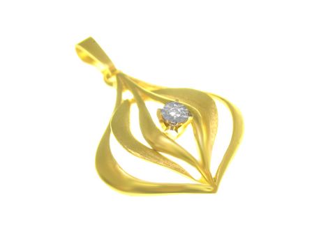 Gold Anhänger aus Bicolor mit einem Diamanten von 0,005 ct, elegant in geschwungener Form gestaltet, hergestellt von Juwelier Harnisch, Diamanten und Brillianten.