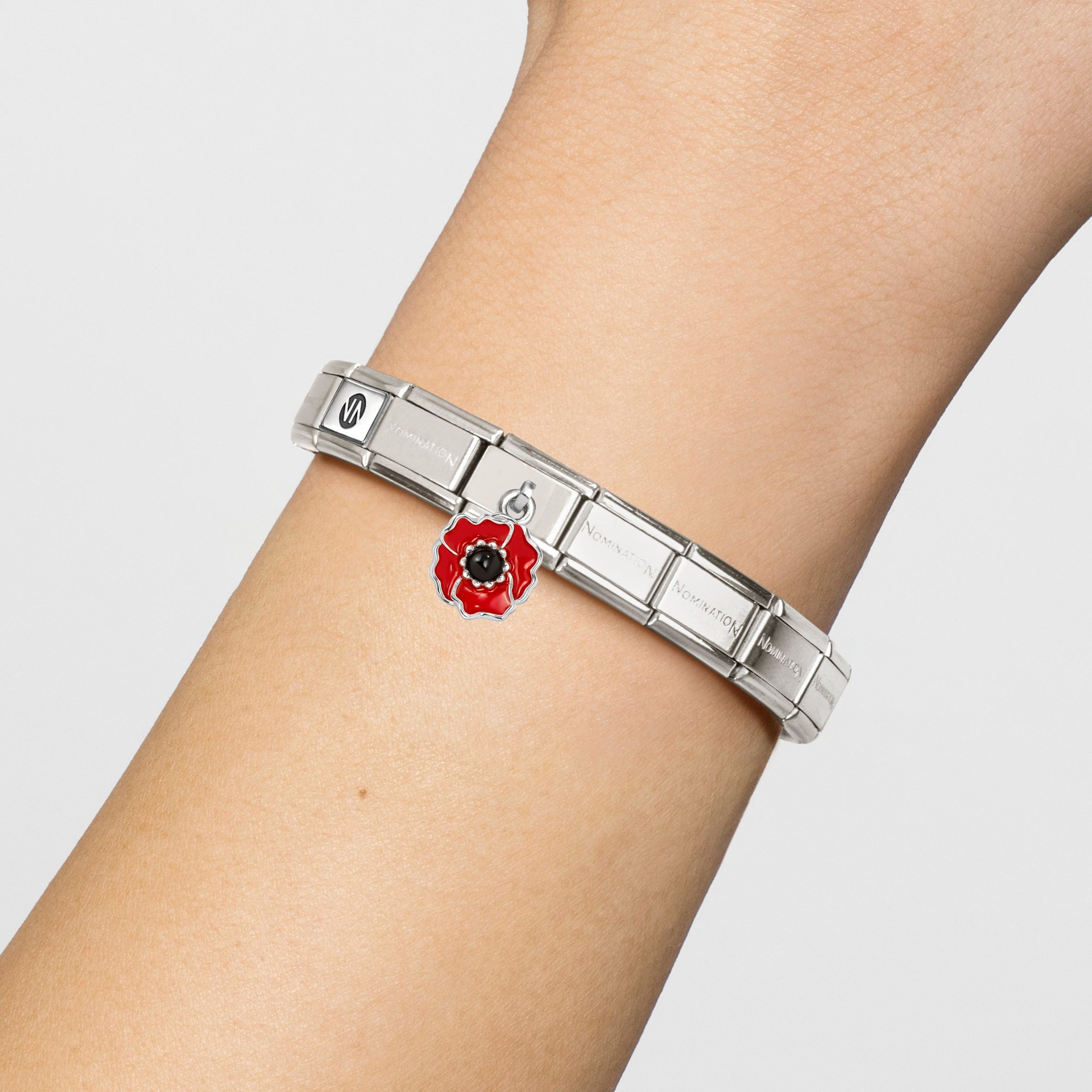 Nomination CLASSIC Charm-Anhänger aus Sterling Silber - Emaille - Mohnblume - Schwarz-Rot – Ansicht 2