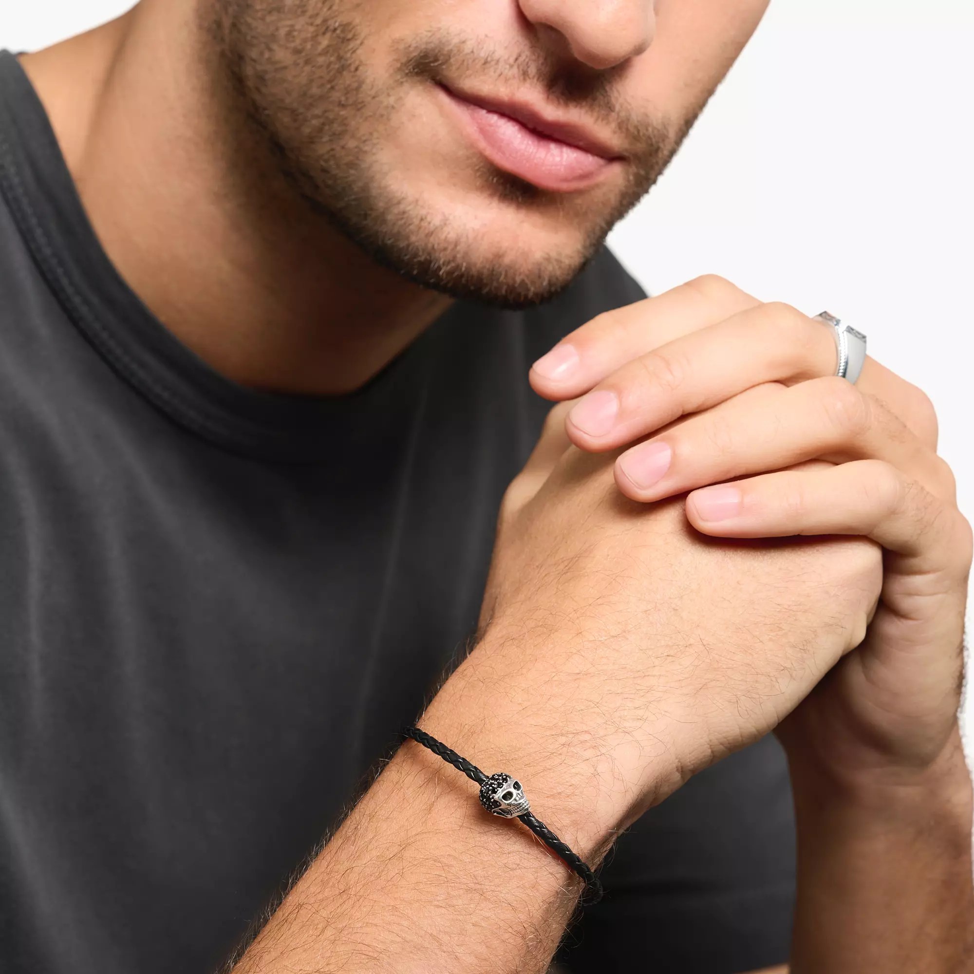 Thomas Sabo Armband Sterling Silber geschw. Totenkopf - Leder - Zirkonia - 16 cm – Ansicht 2