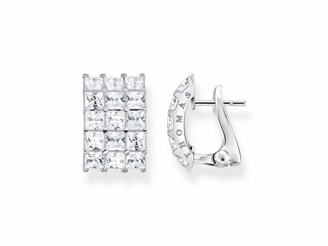 Thomas Sabo Ohrstecker H2199-051-14 aus Sterling Silber mit weißen Zirkonia, rechteckiges Design mit funkelnden Steinen und schmuckem Verschluss. Ideal für elegant-chice Looks.