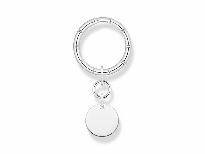 Thomas Sabo Gravur Schlüsselring mit Kreisanhänger KR15-637-21 Silber - geschwärzt, elegant gestalteter Schlüsselring mit rundem Anhänger für persönliche Gravuren.