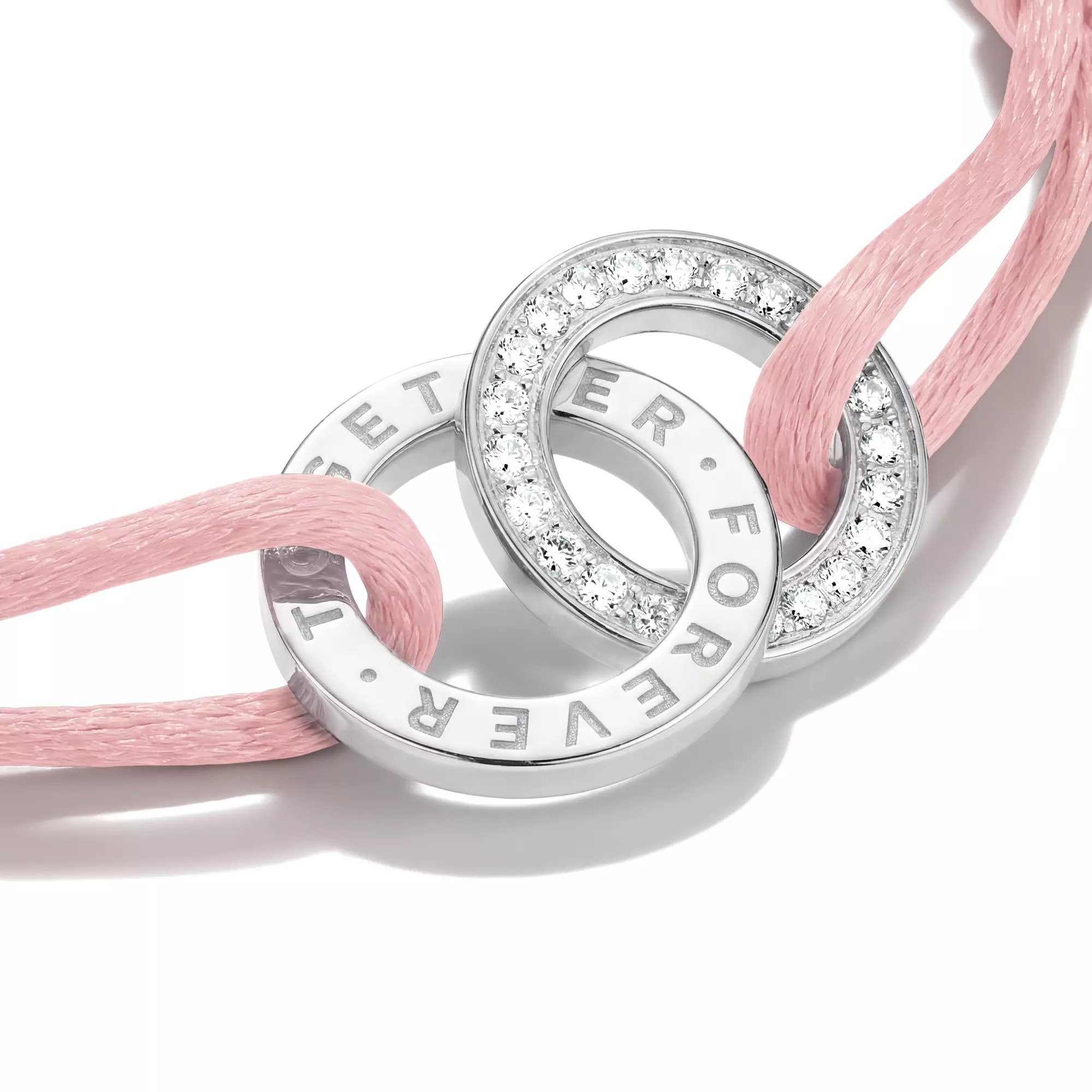 Thomas Sabo Textilarmband Together pink mit weißem Zirkonia – Silber – 24 cm – 13 mm hoch – Ansicht 2