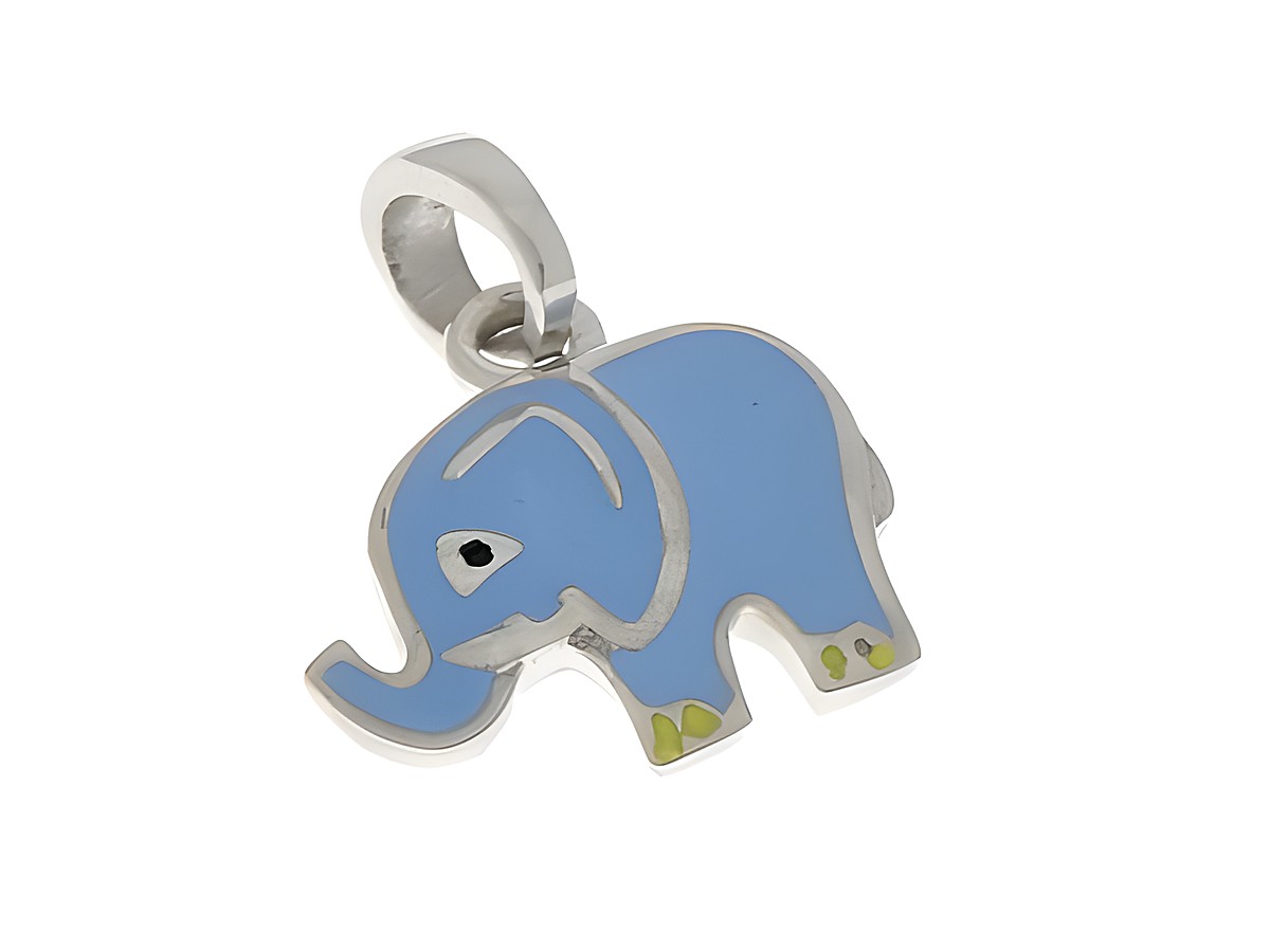 Anhänger Elefant in Silber rhodiniert mit blauer Lackierung und tierischem Design, hergestellt von Juwelier Harnisch, ideal für Tierliebhaber.