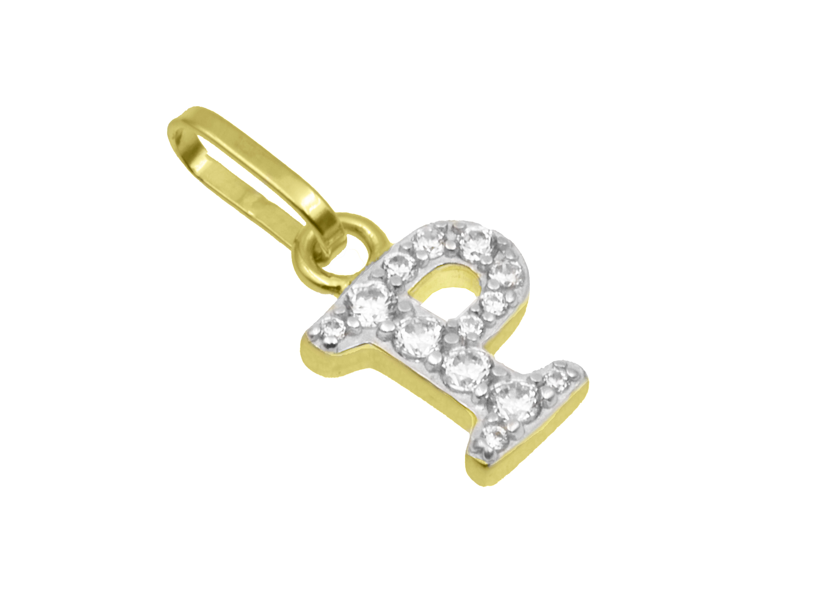 Buchstaben Anhänger - Buchstabe P - Sterling Silber Gelbgold Vergoldung - Zirkonia Buchstaben Anhänger P aus Sterling Silber mit Gelbgold Vergoldung, verziert mit Zirkonia, Hersteller Juwelier Harnisch. Ein elegantes Schmuckstück für jeden Anlass.