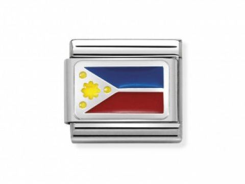 Classic Silber Nomination mit der Flagge der Philippinen, zeigt das Design der Flagge in Blau, Rot und Gelb, gefertigt vom Hersteller Nomination.